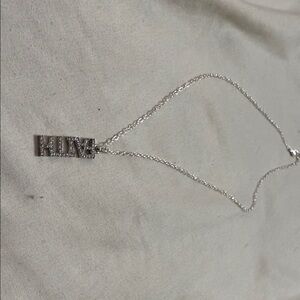 Silver Chain Necklace with Rhinestone Pendant